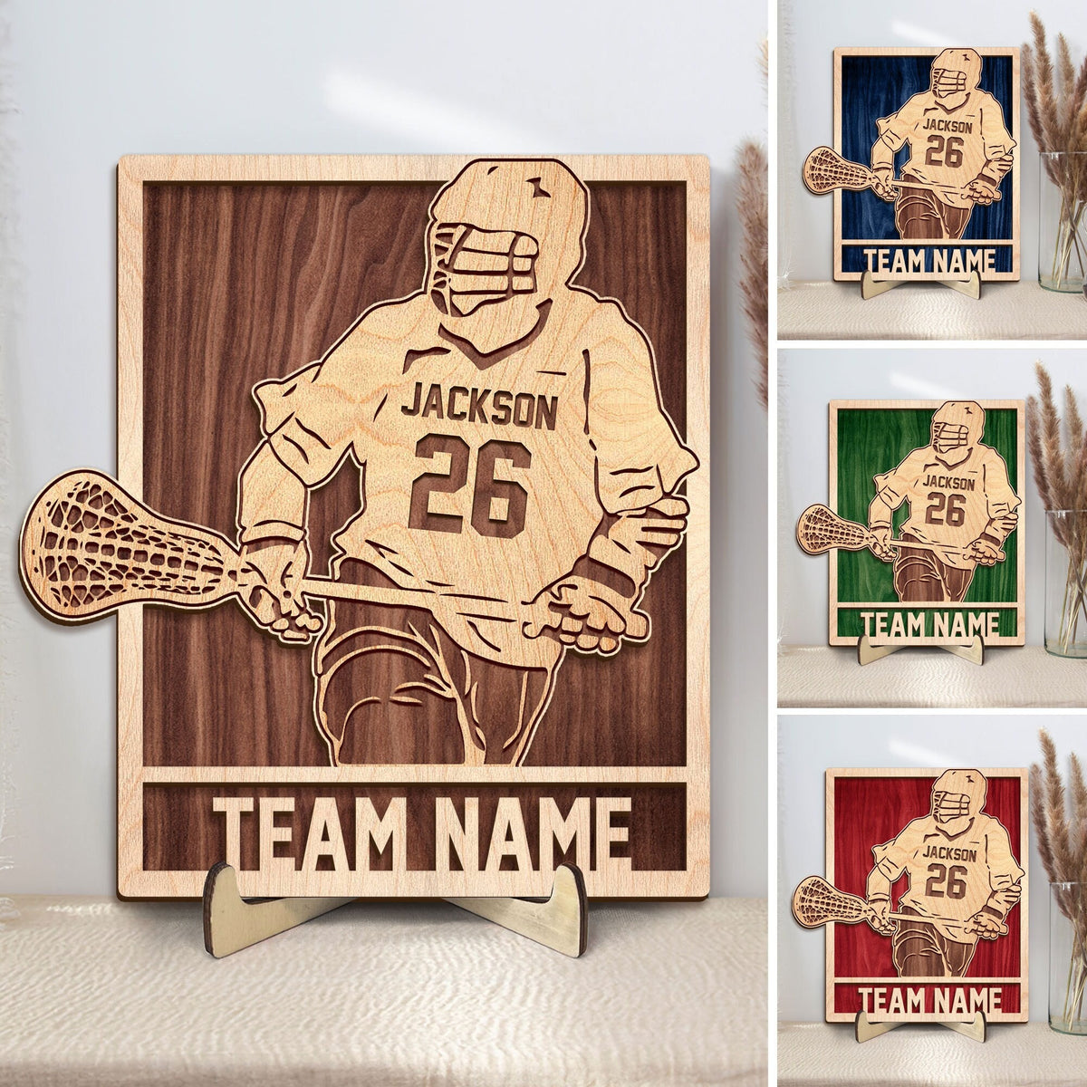 Personalized Lacrosse Wooden Plaque, Custom Name Number Wooden Sign, Lacrosse Player Wood Sign, Sports Gift for Mom, Dad, Husband, Son, Team