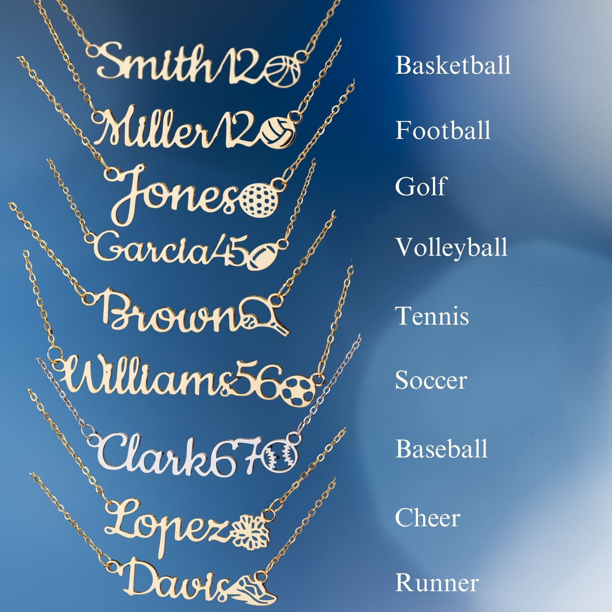 Personalized sports necklace, Sports lover gift necklace, sports club jewelry, custom sports necklace, player number shirt number necklace