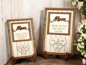 Personalized Mom Gift 'You are the piece that holds us together' Puzzle with Names for Mother Engraving Wood Mother's Day Gift Mommy Gift