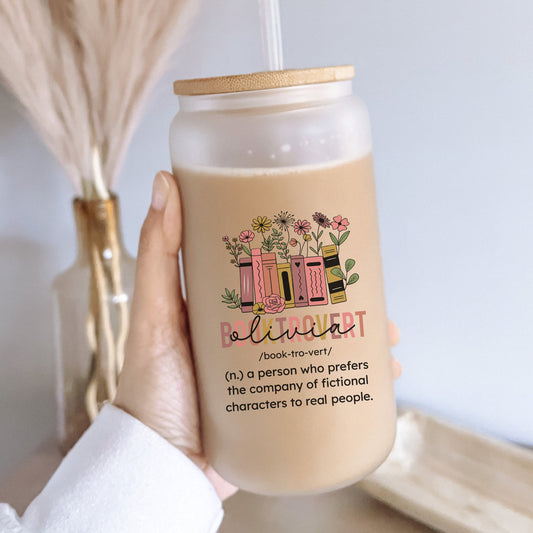 Booktrovert Ice Coffee Cup, Book Lover Gifts, Bookish Glass Tumbler, Bookish Gift For Book Lover, Book LoverCoffee Cup, Bookish Glass Can