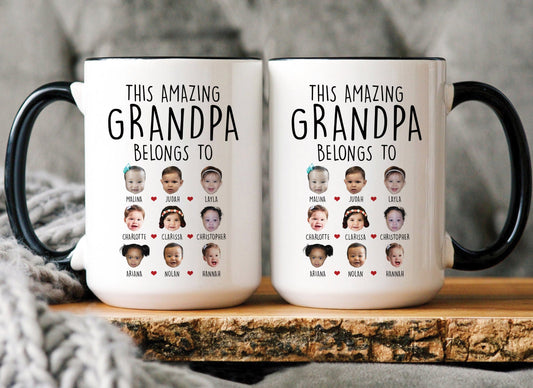 Custom Grandpa Grandma Gift, Custom Baby Face Mug, This Amazing Grandpa Belongs To Mug,Grandpa Birthday Mug,Personalized Grandkids Photo Mug