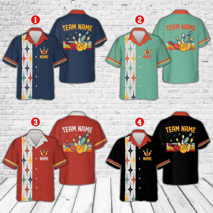 Personalized Retro Starbust Bowling Hawaiian Shirt, Custom Name Bowler Button Down Shirt, Matching Bowling Team Shirt, Bowling Lover Gift