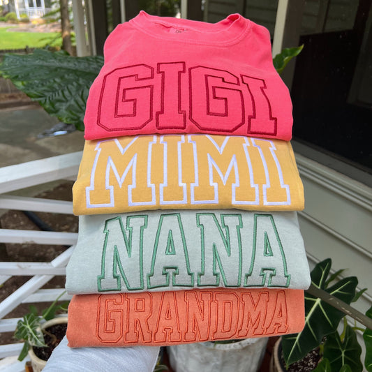 Embroidered Grandma Shirt - Gigi, Mimi, Nana, Grandma