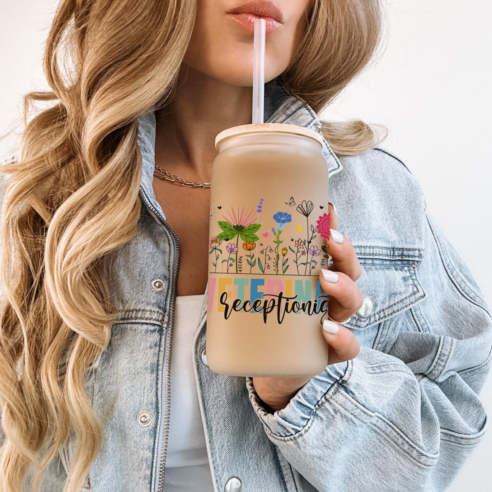 Vet Receptionist Week Gifts Wildflowers, Veterinary Receptionist Iced Coffee Cup, Vet Receptionist Insulated Frosted Tumbler, Glass Cups