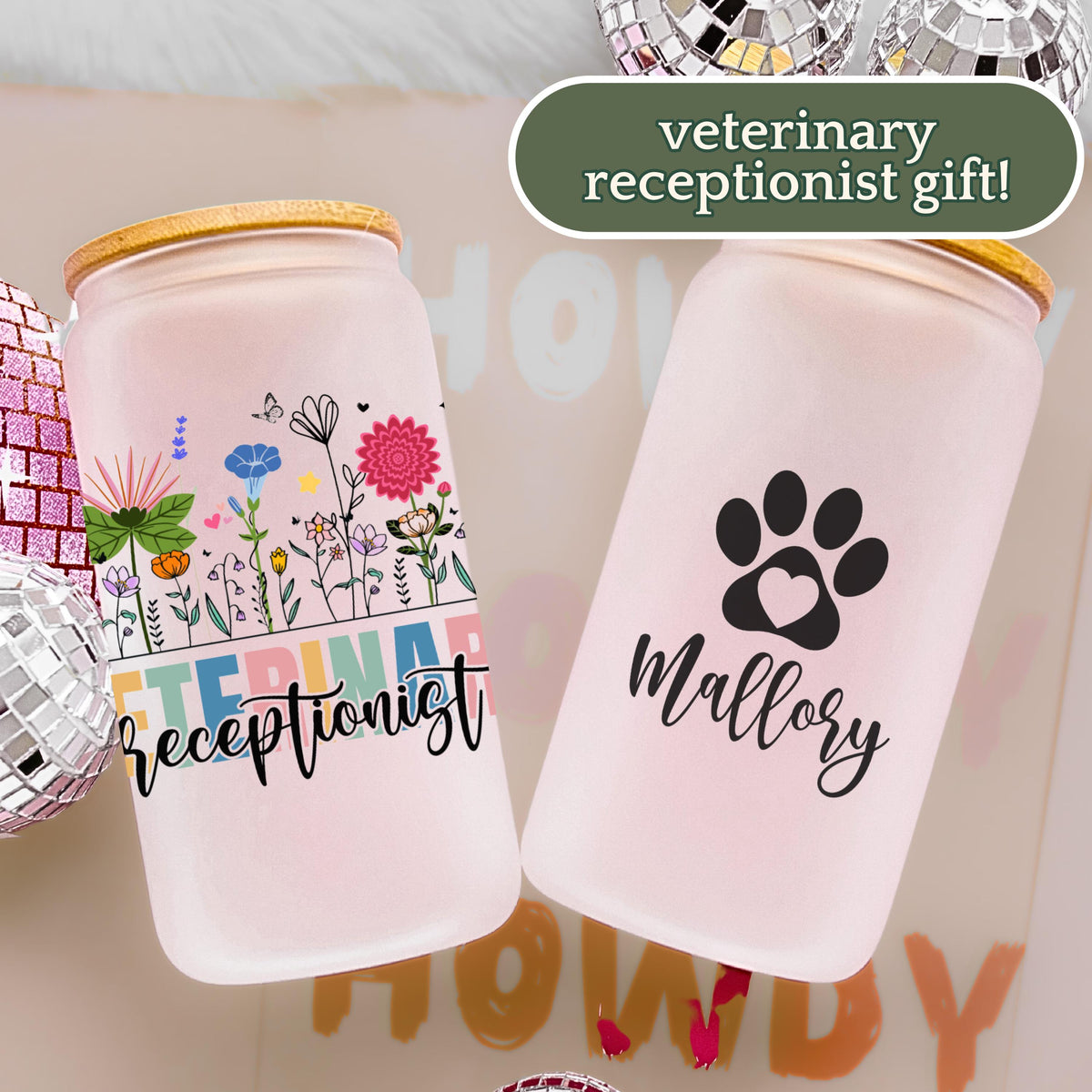 Vet Receptionist Week Gifts Wildflowers, Veterinary Receptionist Iced Coffee Cup, Vet Receptionist Insulated Frosted Tumbler, Glass Cups