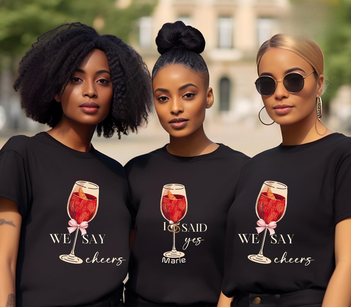 Hen Party Tees, I Said Yes We Say Cheers T-Shirts, Bachelorette Party Shirts, Custom Name Bachelorette T-Shirts, Personalized JGA Gifts