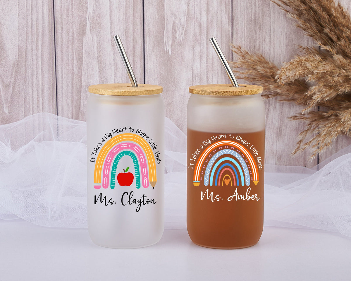 Personalized Teacher Tumbler, Rainbow Iced Coffee Cup, Teacher Appreciation Gift, Thank You Teacher Gift, Christmas Gifts for Teacher