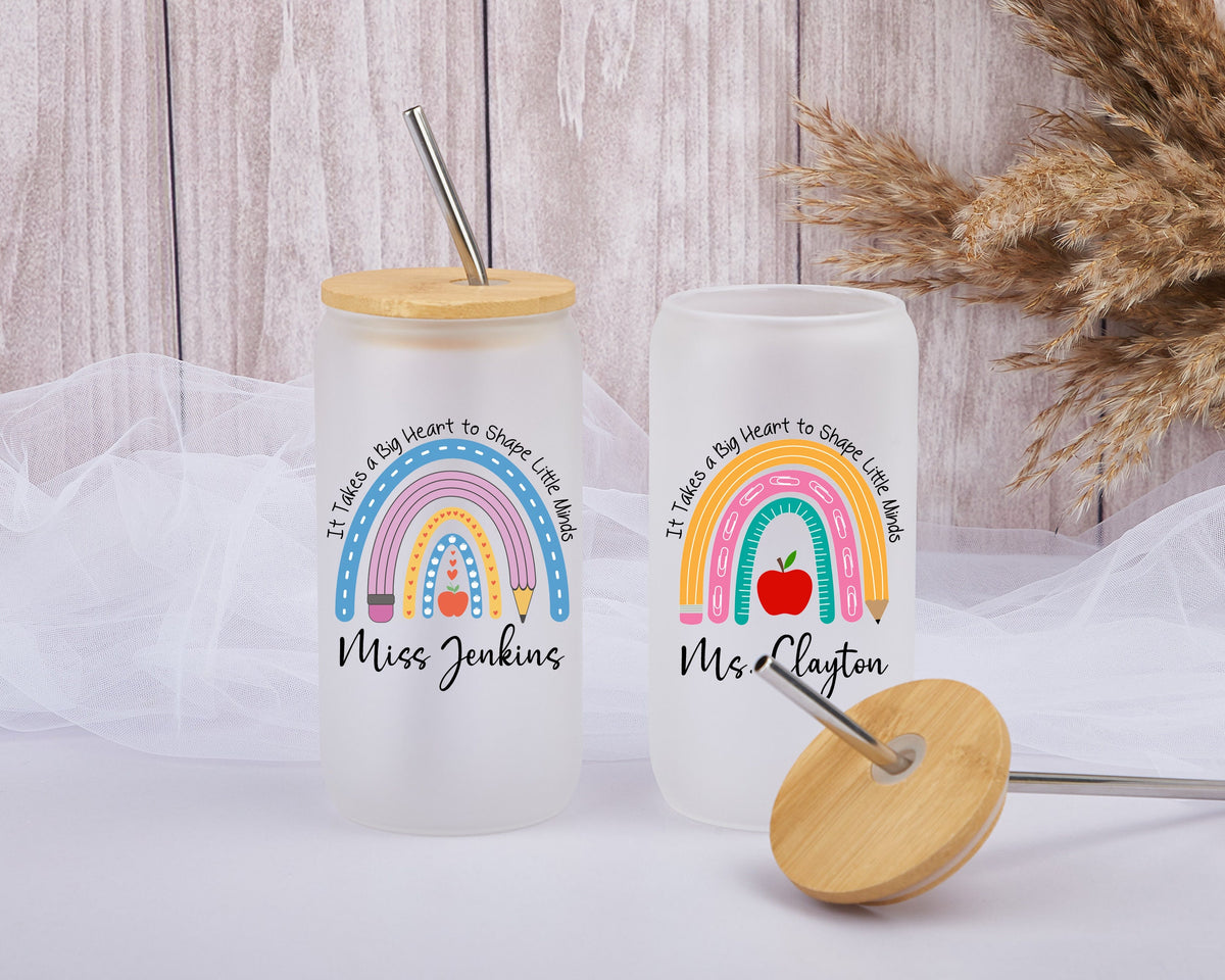 Personalized Teacher Tumbler, Rainbow Iced Coffee Cup, Teacher Appreciation Gift, Thank You Teacher Gift, Christmas Gifts for Teacher