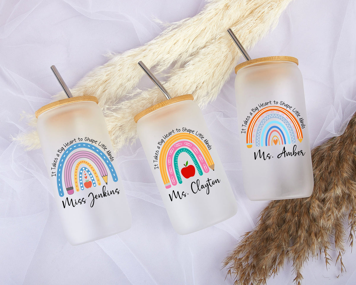 Personalized Teacher Tumbler, Rainbow Iced Coffee Cup, Teacher Appreciation Gift, Thank You Teacher Gift, Christmas Gifts for Teacher