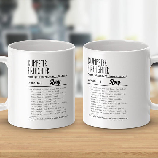 Funny Dumpster Firefighter Mug with Funny Definition, Workplace Bestie Gift, Personalized Manager Mug, Funny Boss Gift Idea, Coworker Gift