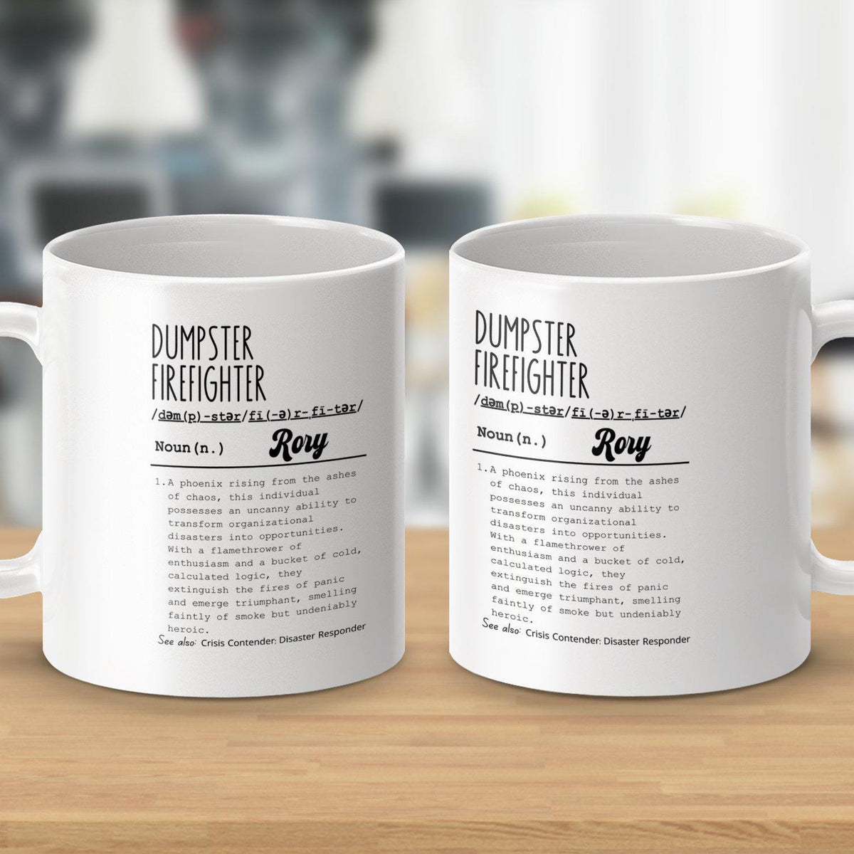 Funny Dumpster Firefighter Mug with Funny Definition, Workplace Bestie Gift, Personalized Manager Mug, Funny Boss Gift Idea, Coworker Gift