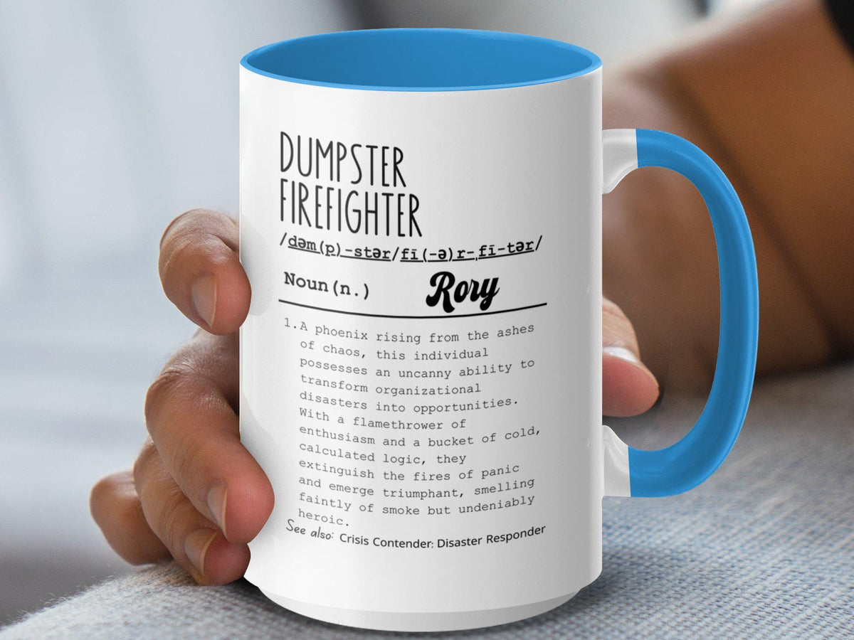 Funny Dumpster Firefighter Mug with Funny Definition, Workplace Bestie Gift, Personalized Manager Mug, Funny Boss Gift Idea, Coworker Gift