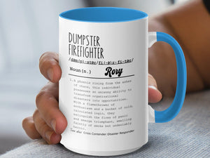 Funny Dumpster Firefighter Mug with Funny Definition, Workplace Bestie Gift, Personalized Manager Mug, Funny Boss Gift Idea, Coworker Gift
