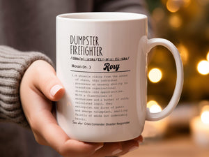 Funny Dumpster Firefighter Mug with Funny Definition, Workplace Bestie Gift, Personalized Manager Mug, Funny Boss Gift Idea, Coworker Gift