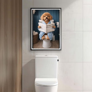 Custom Pet on Toilet with Newspaper | Unique Pet Gift, Fun Bathroom Print, Dog on Toilet, Personalised Pet Wall Art, Pet Portrait from Photo