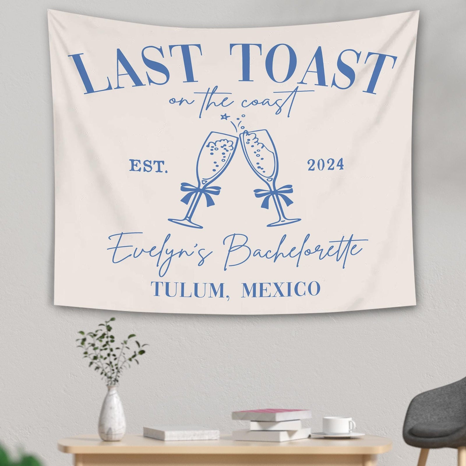 Custom Bachelorette Party Tapestry,Beach Bachelorette Photo Backdrop,Bachelorette Banner,Coastal Bachelorette Party Decor,Toast on the Coast