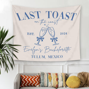 Custom Bachelorette Party Tapestry,Beach Bachelorette Photo Backdrop,Bachelorette Banner,Coastal Bachelorette Party Decor,Toast on the Coast