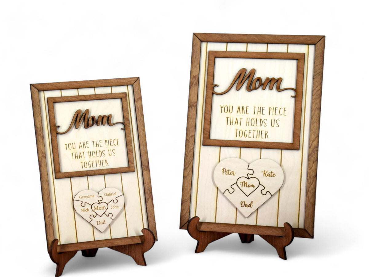 Personalized Mom Gift 'You are the piece that holds us together' Puzzle with Names for Mother Engraving Wood Mother's Day Gift Mommy Gift