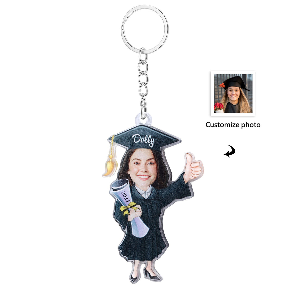 Personalized Graduation Photo Keychain,Acrylic Graduation Pendant,Graduation Gift for Her,Commemorative Keychain for Him