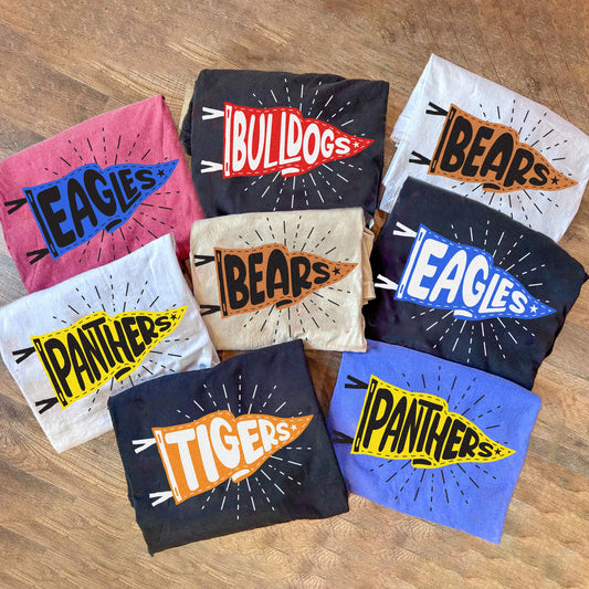 Custom Mascot Pennants Flag Shirt, Pennant Mascot Shirt, School Spirit Shirt, Matching Team Tee, Homecoming Pennant Color, Custom Colors