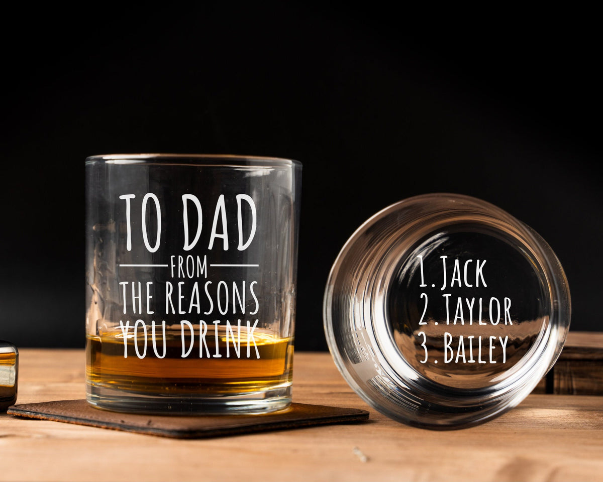 Personalized Dad's Reasons To Drink Whiskey Glass for Dad Gifts Dad Birthday Gifts for Dad Father's Day Gift from Daughter, Kids, Son