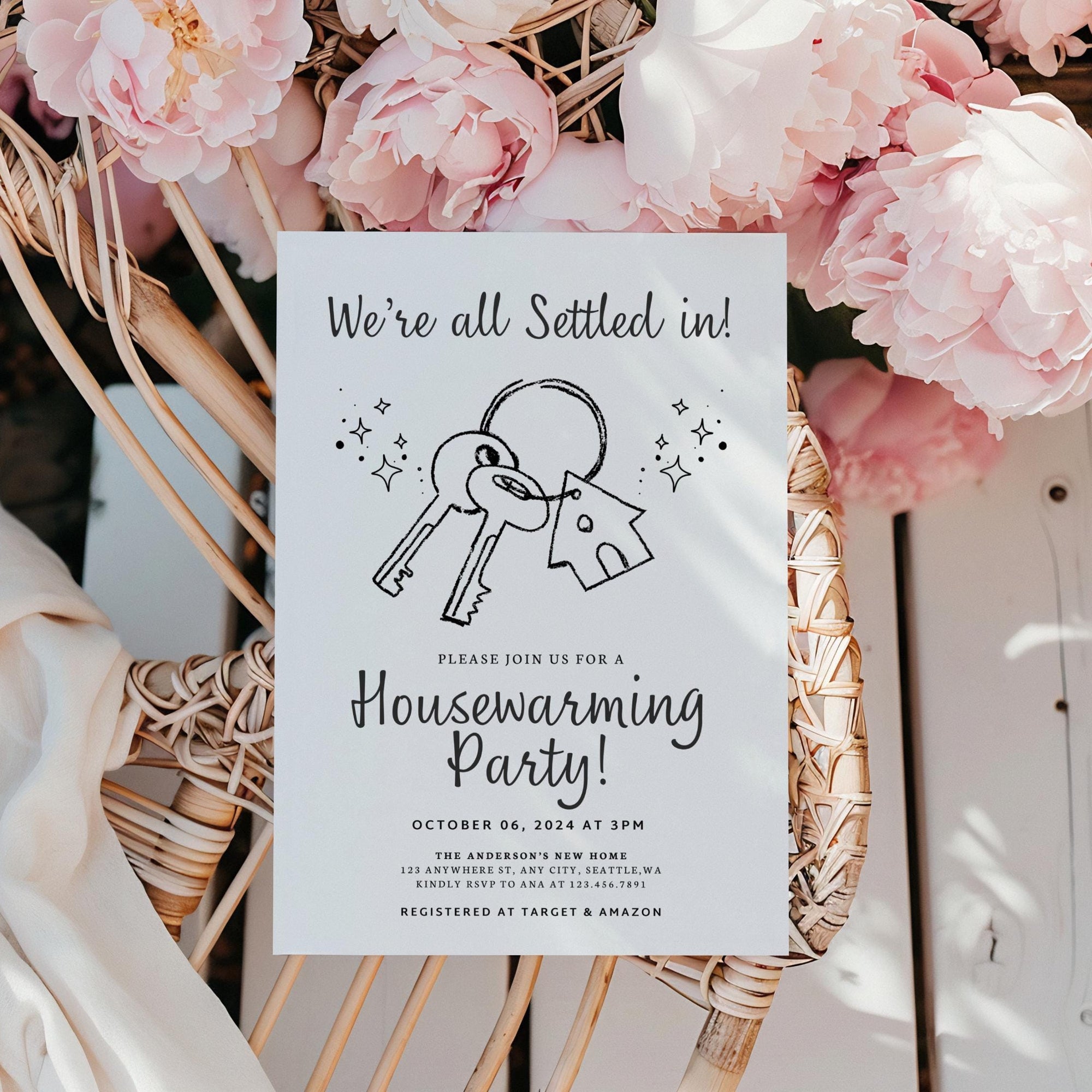 Housewarming Party Invitation, Modern Housewarming Party Invite, Minimalist, We're All Settled In Invitation, Moving Announcement