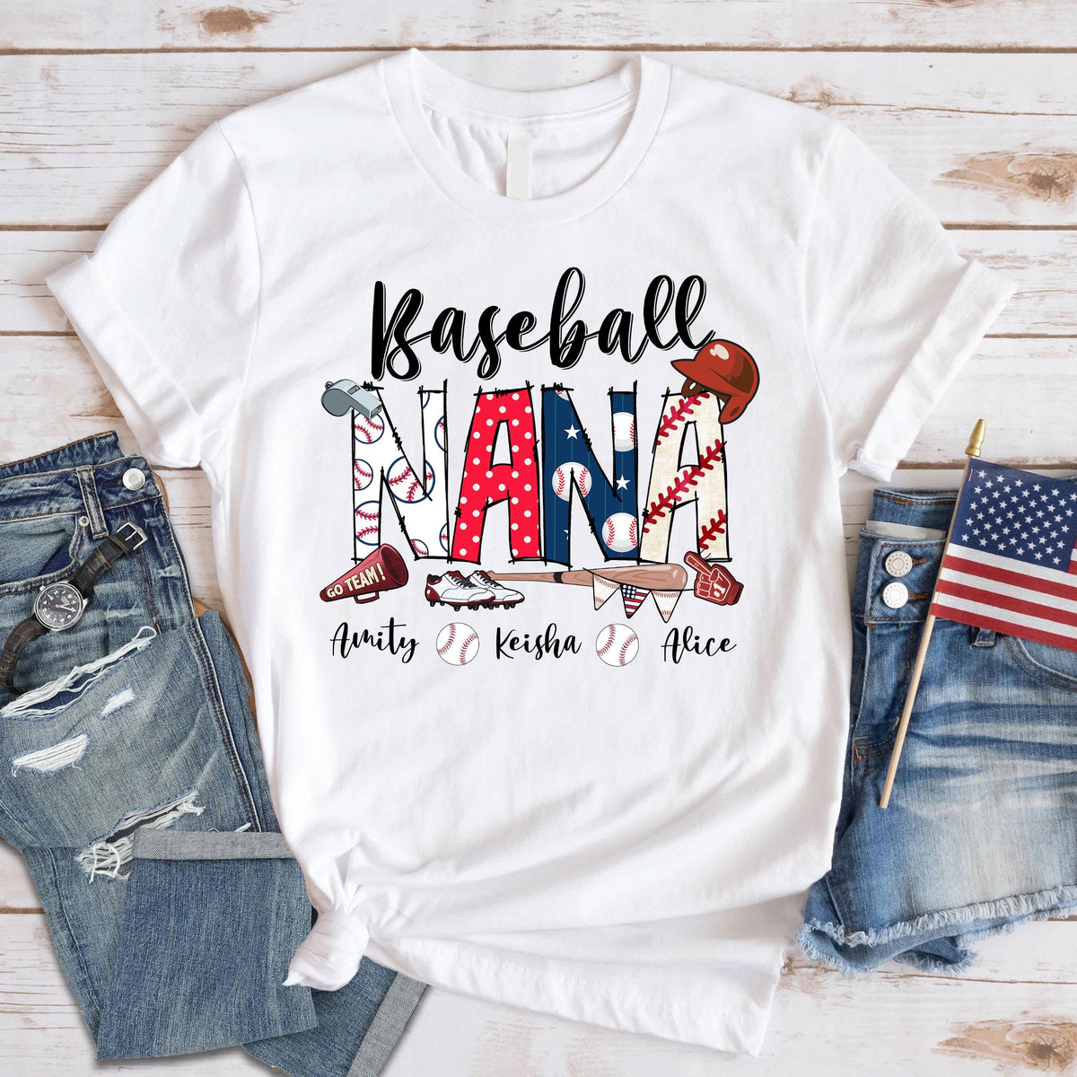 Personalized Baseball Grandma T-Shirt, Baseball Mom Shirt, Baseball Nana Shirts, Custom Kid's Name Sweatshirt, Sport Gift for Grandma, Mom