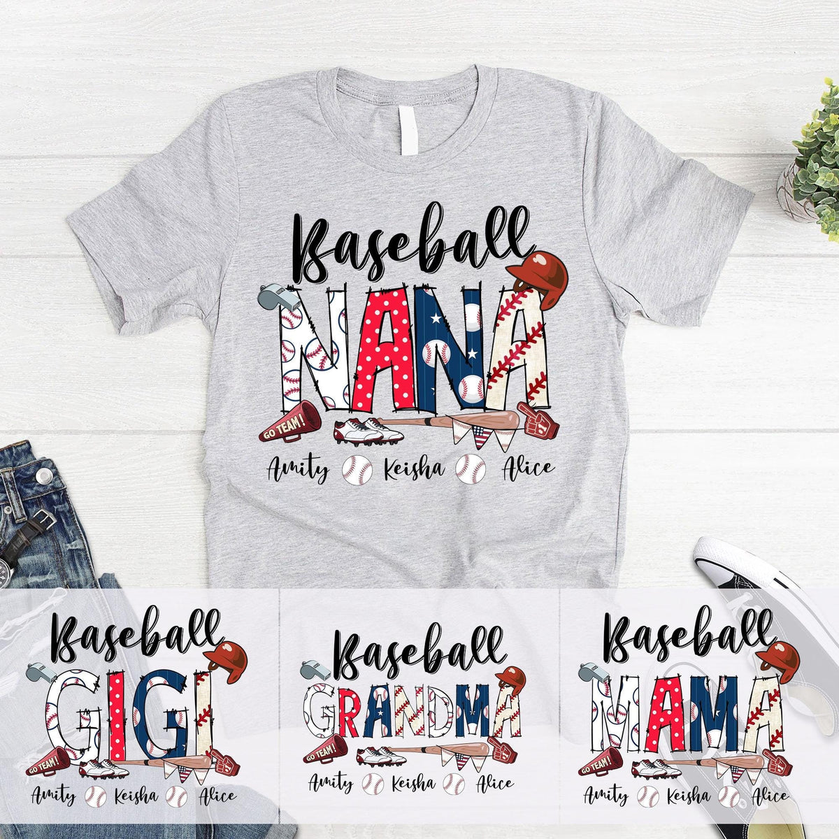 Personalized Baseball Grandma T-Shirt, Baseball Mom Shirt, Baseball Nana Shirts, Custom Kid's Name Sweatshirt, Sport Gift for Grandma, Mom