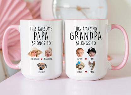 Custom Grandpa Grandma Gift, Custom Baby Face Mug, This Amazing Grandpa Belongs To Mug,Grandpa Birthday Mug,Personalized Grandkids Photo Mug