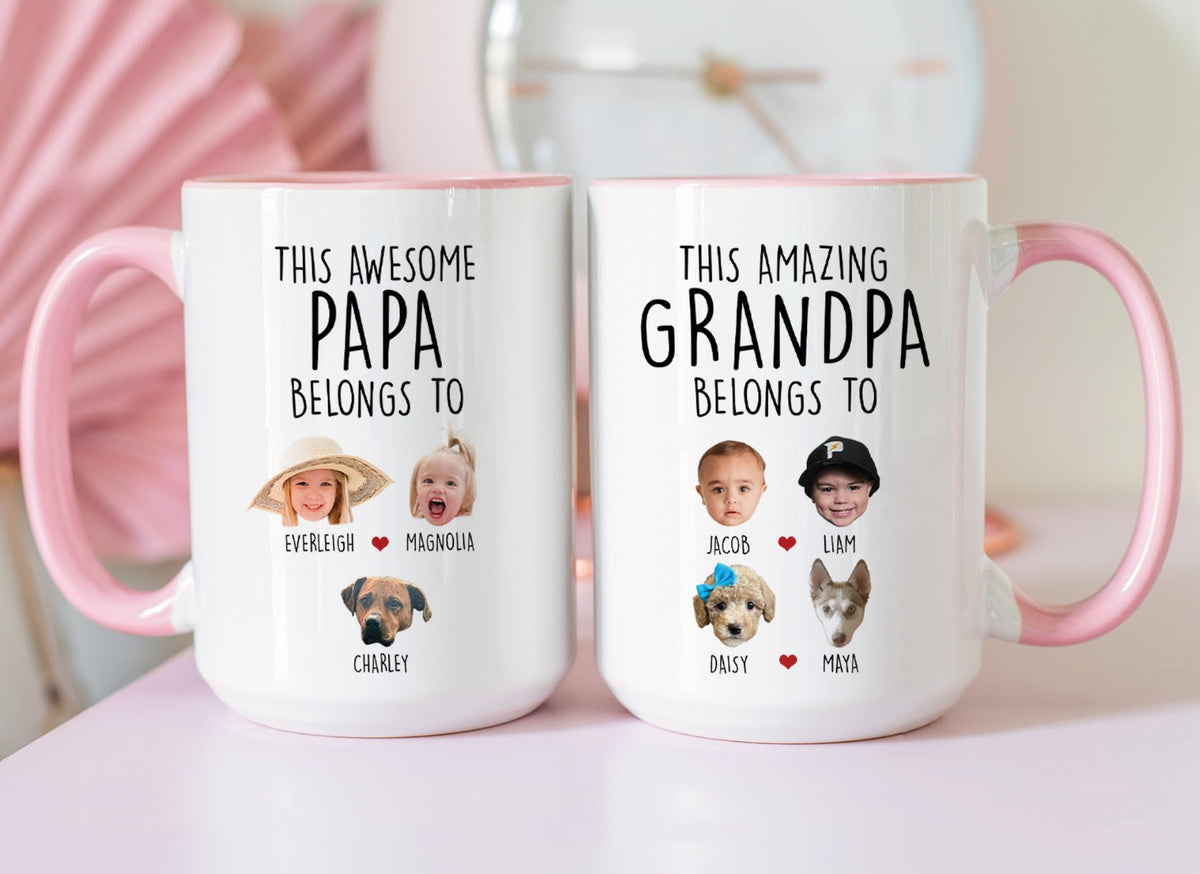 Custom Grandpa Grandma Gift, Custom Baby Face Mug, This Amazing Grandpa Belongs To Mug,Grandpa Birthday Mug,Personalized Grandkids Photo Mug