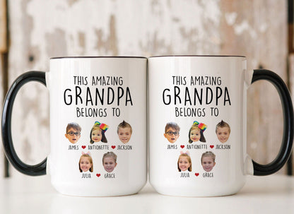 Custom Grandpa Grandma Gift, Custom Baby Face Mug, This Amazing Grandpa Belongs To Mug,Grandpa Birthday Mug,Personalized Grandkids Photo Mug