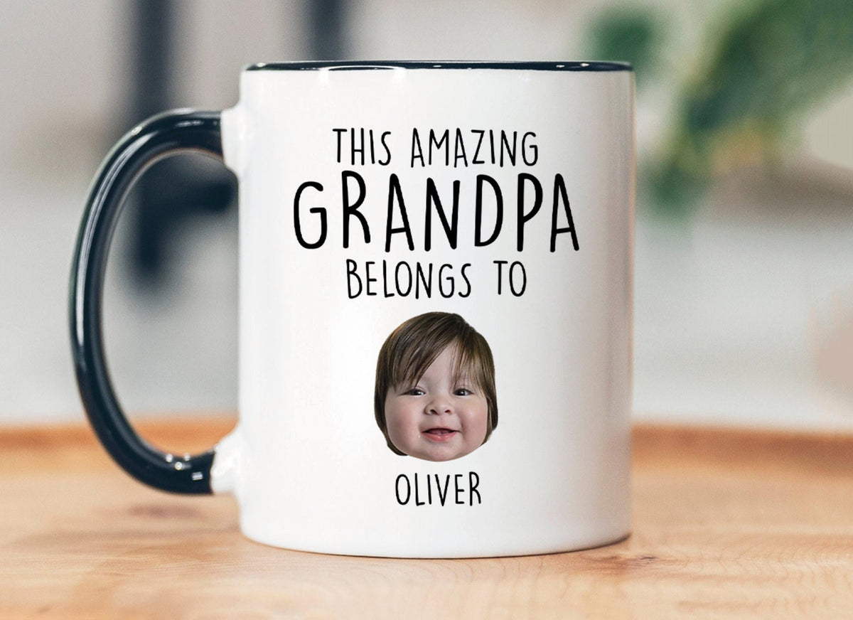 Custom Grandpa Grandma Gift, Custom Baby Face Mug, This Amazing Grandpa Belongs To Mug,Grandpa Birthday Mug,Personalized Grandkids Photo Mug