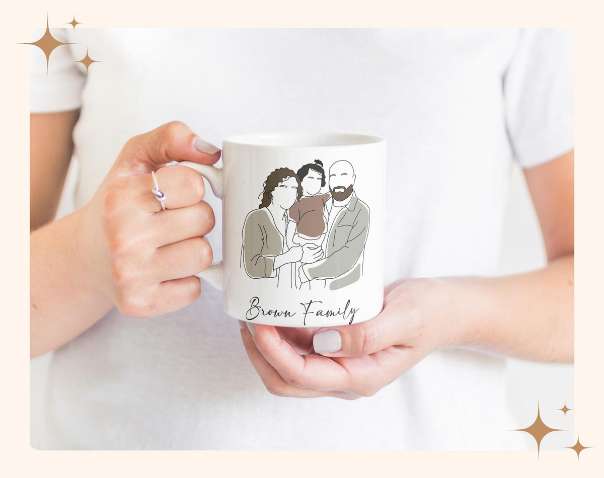 Unique Custom Mug with Your Photo - Hand-Drawn Line Art Design