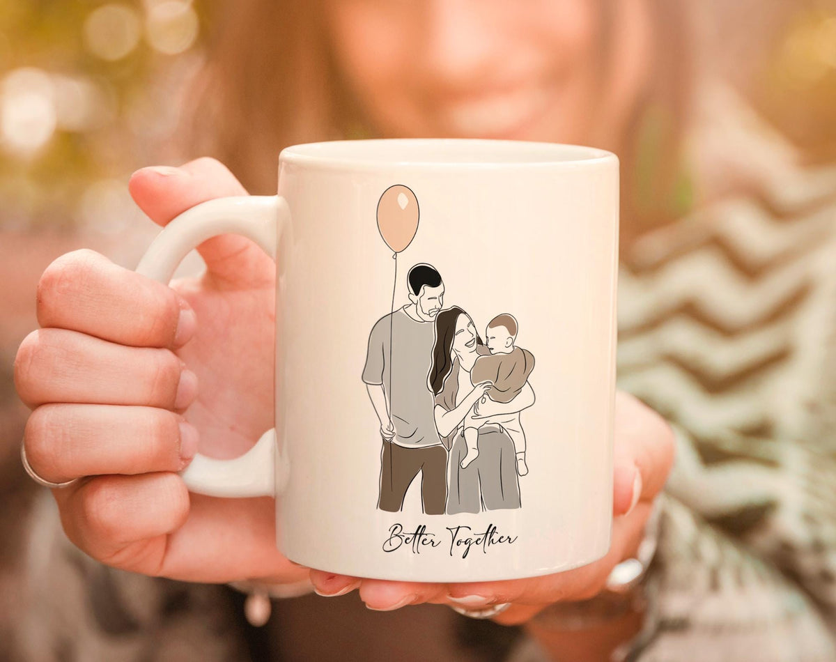 Unique Custom Mug with Your Photo - Hand-Drawn Line Art Design
