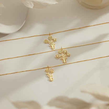 Custom Multiple Birthflower Necklace, Floral Bouquet Necklace, Family Member Necklace for Mom, Birthday Gift for Her, Mother's Day Gift