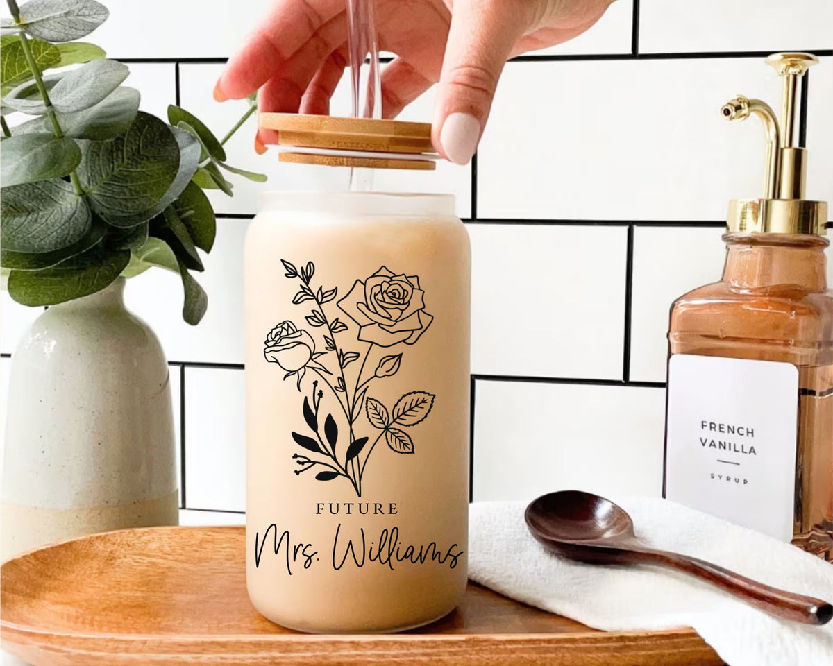 Personalized Future Mrs Coffee Glass Cup, Custom Engagement Gift, Bridal Shower Gift, Bride To Be, Fianc e Gift, Gift for Her
