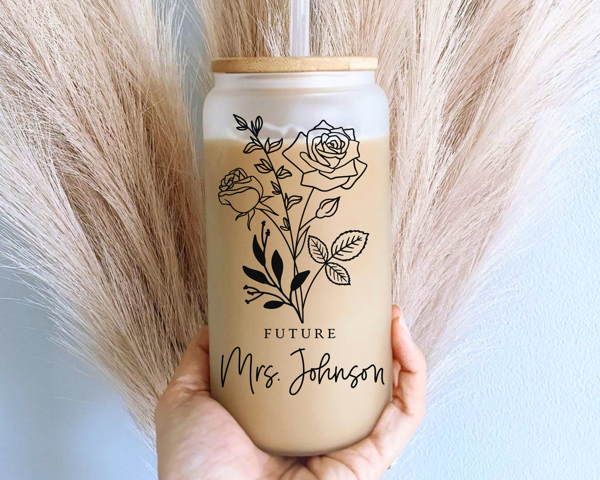 Personalized Future Mrs Coffee Glass Cup, Custom Engagement Gift, Bridal Shower Gift, Bride To Be, Fianc e Gift, Gift for Her