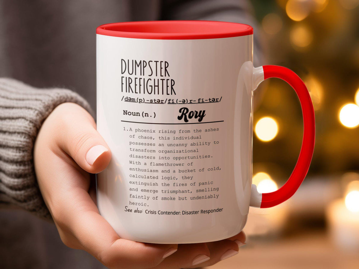 Funny Dumpster Firefighter Mug with Funny Definition, Workplace Bestie Gift, Personalized Manager Mug, Funny Boss Gift Idea, Coworker Gift