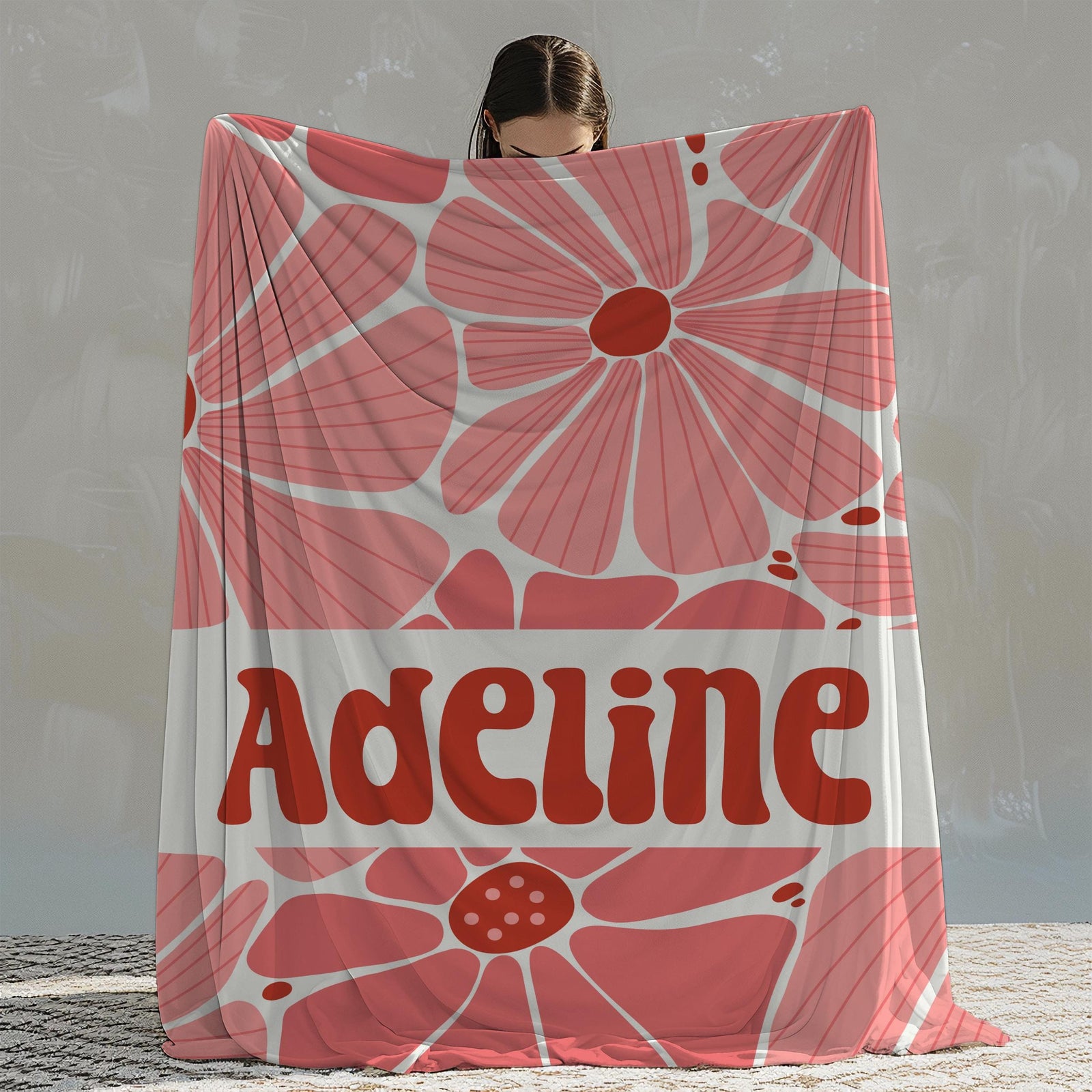 Personalized Custom Kids Flower Retro Blanket with Name Custom Birthday Anniversary Baby Name Blanket Gift Daughter Teen Girl Baby Shower