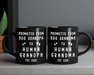 Customized Grandma Grandpa Mug, Baby Announcement Gift, Pregnancy Announcement Mug, Promoted from Dog to Human, Promoted to Grandparents