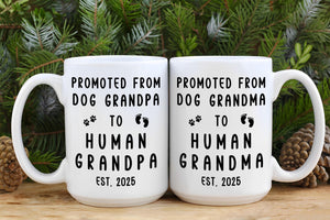 Customized Grandma Grandpa Mug, Baby Announcement Gift, Pregnancy Announcement Mug, Promoted from Dog to Human, Promoted to Grandparents
