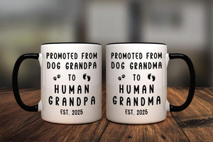 Customized Grandma Grandpa Mug, Baby Announcement Gift, Pregnancy Announcement Mug, Promoted from Dog to Human, Promoted to Grandparents