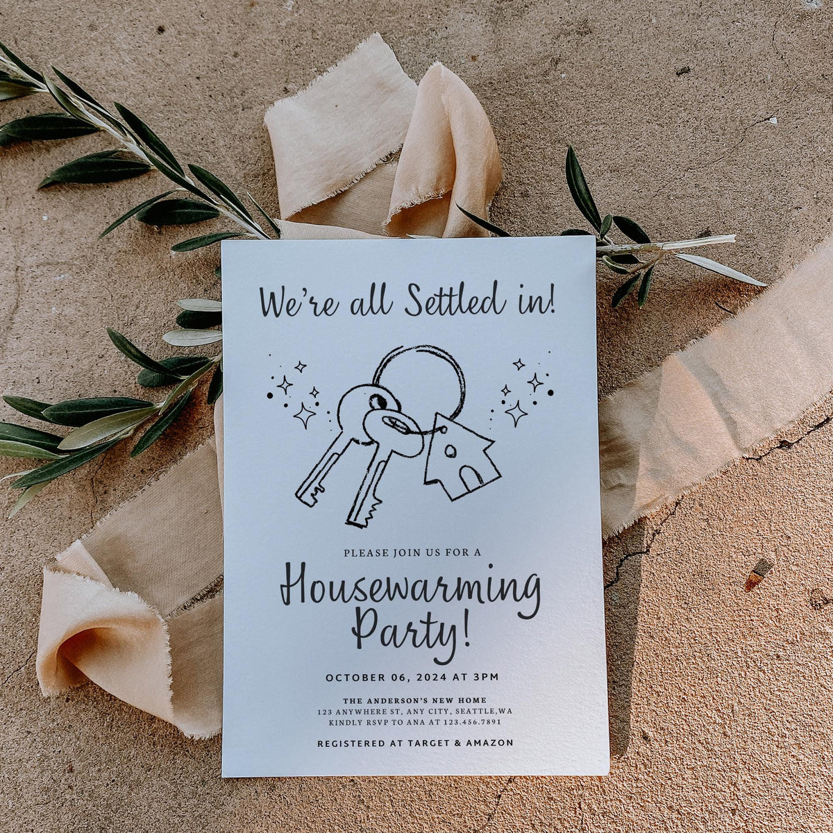 Housewarming Party Invitation, Modern Housewarming Party Invite, Minimalist, We're All Settled In Invitation, Moving Announcement