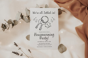 Housewarming Party Invitation, Modern Housewarming Party Invite, Minimalist, We're All Settled In Invitation, Moving Announcement