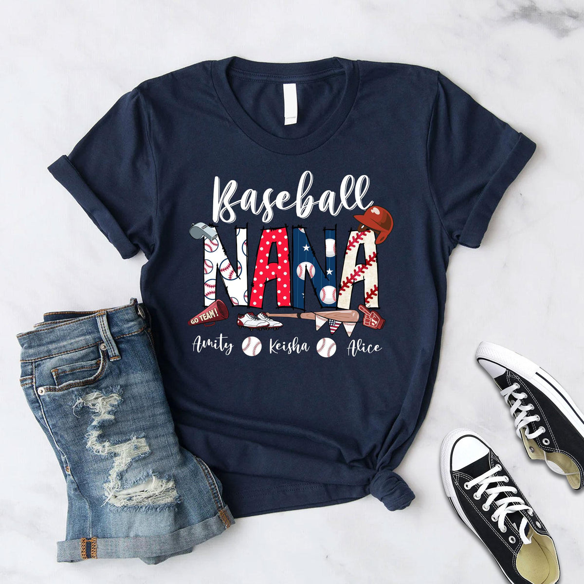 Personalized Baseball Grandma T-Shirt, Baseball Mom Shirt, Baseball Nana Shirts, Custom Kid's Name Sweatshirt, Sport Gift for Grandma, Mom