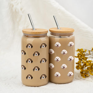 Custom Pet Photo Glass Tumbler with Bamboo Lid & Straw, Custom Pet Photo Iced Coffee Cup, Custom Cat Glass, Custom Dog Mug, Glass Tumbler
