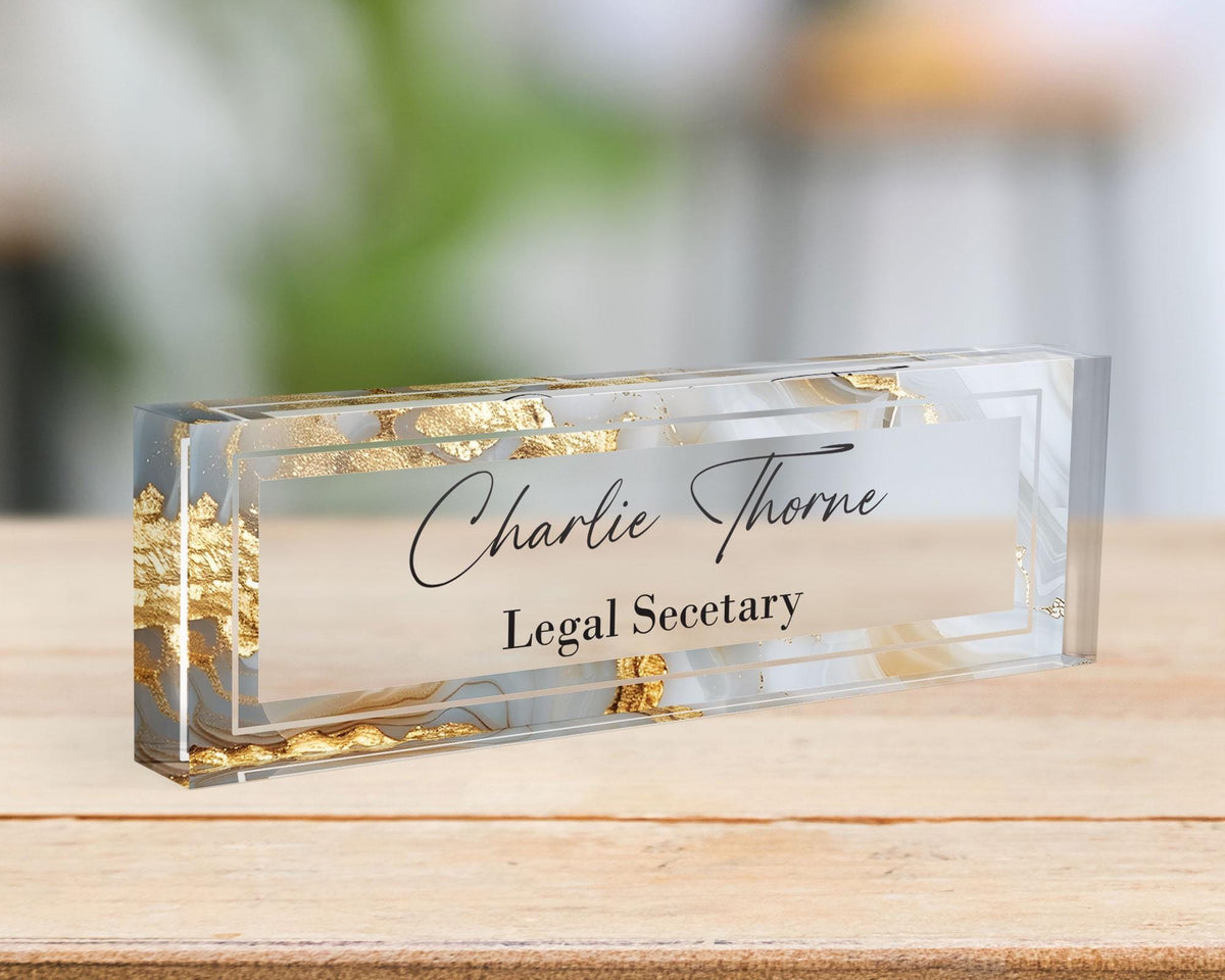 CUSTOM Name Desk Plate, Personalised Name Sign Plaque for Office Decor, Clear Acrylic Block, Coworker Teacher New Job PHD Secret Santa Gift