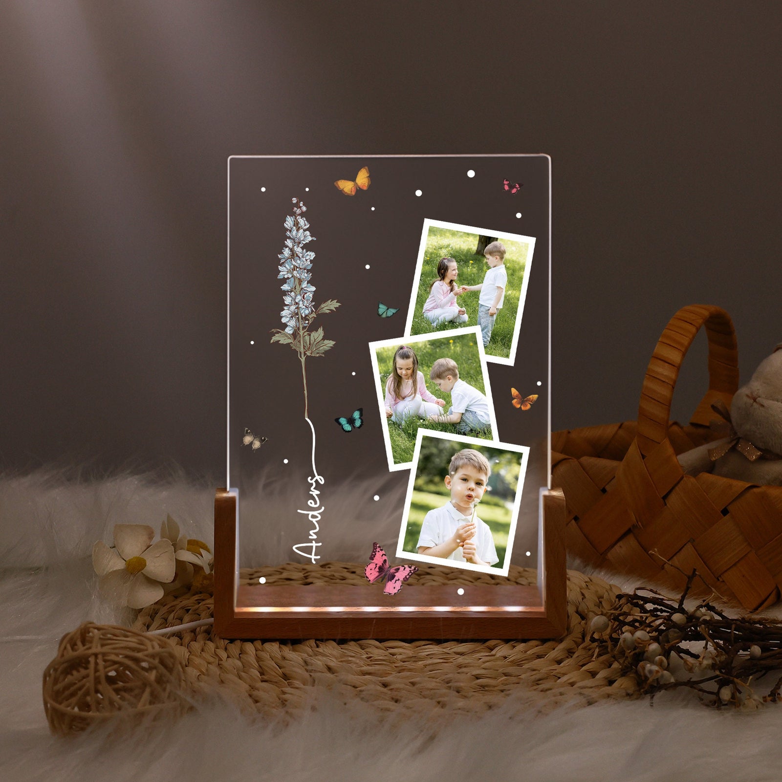 Personalized Photo Night Light with Birthflower,Floral LED Lamp,Birthday Gift for Her,Bedroom Decor,Photo Collage Gift,Wedding Anniversary
