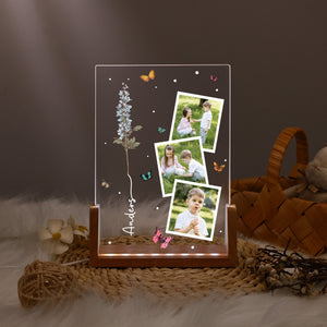 Personalized Photo Night Light with Birthflower,Floral LED Lamp,Birthday Gift for Her,Bedroom Decor,Photo Collage Gift,Wedding Anniversary