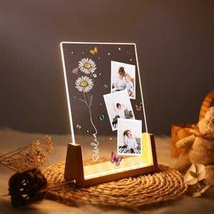 Personalized Photo Night Light with Birthflower,Floral LED Lamp,Birthday Gift for Her,Bedroom Decor,Photo Collage Gift,Wedding Anniversary
